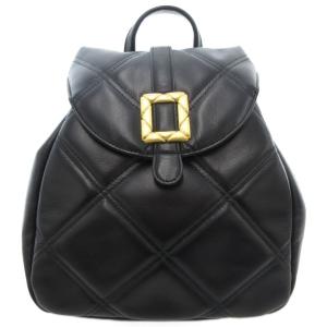 リュックサック デイパック ダイヤステッチ レザー ミニ 黒 ブラック /AE