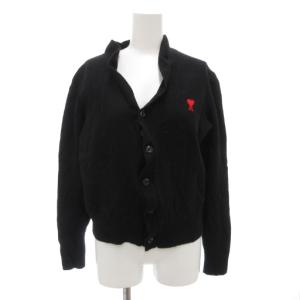 カーディガン ニット 長袖 ウール 黒 ブラック ロゴ 刺繍 /AE AA