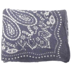 manipuri ストール 大判 シルク混 ペイズリー柄 紺 ネイビー /AE