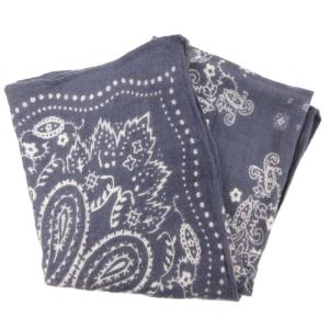 manipuri ストール 大判 シルク混 ペイズリー柄 紺 ネイビー /AE