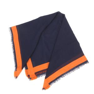 美品 ストール カシミヤ混 ネイビー オレンジ /UO