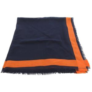 Johnstons of Elgin ジョンストンズ オブ エルガン 美品 ストール カシミヤ混 ネイビー オレンジ /UO