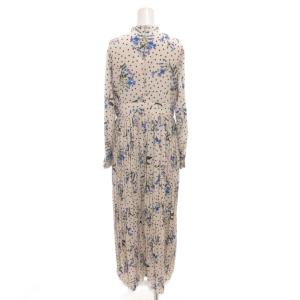 IENA 18AW ロングワンピース ボウタイ ロング 長袖 38 白 ホワイト 花柄 ドット プリーツ /FF