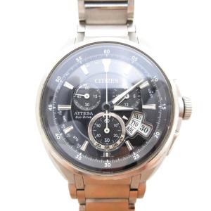 アテッサ 腕時計 エコドライブ クロノグラフ チタン 黒文字盤 光発電 ソーラー 銀色 H610-T015581