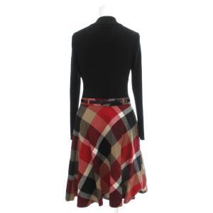 BLUE LABEL CRESTBRIDGE ドッキングワンピース ニット 長袖 ハイネック チェック柄 38 黒 ブラック /UO