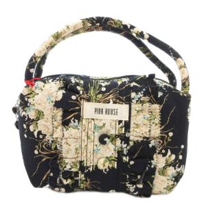 タグ付き ハンドバッグ 花柄 ロゴ 黒 ブラック /AE