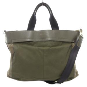 ビジネスバッグ ブリーフケース ショルダー 2WAY ピンストライプ レザー キャンバス カーキ /AE