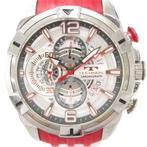 ジャンク品 腕時計 アナログウォッチ クォーツ クロノグラフ 赤 レッド シルバーカラー T8A10 /AE