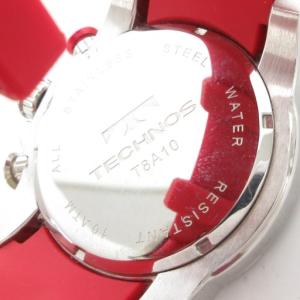 TECHNOS ジャンク品 腕時計 アナログウォッチ クォーツ クロノグラフ 赤 レッド シルバーカラー T8A10 /AE