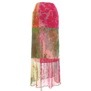 ロングスカート ナイロン シアー 総柄 40 ピンク マルチカラー