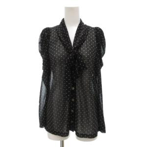 美品 シャツ ブラウス リボンタイ シフォン ドット 長袖 38 黒 ブラック /AE
