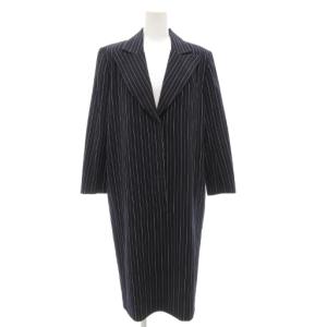 ヴィンテージ プレタポルテ ワンピース ストライプ 長袖 ひざ丈 9 紺 ネイビー /AE
