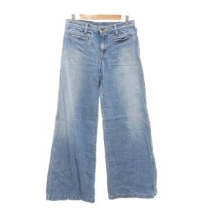 デニムパンツ ジーンズ ワイド ジップアップ ロゴ M ライトインディゴ /AE