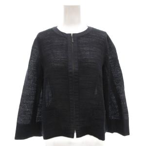 美品 ノーカラージャケット ジップアップ 麻 リネン 紺 ネイビー /AE