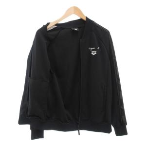agnes b. arena ジャージジャケット ストレッチ ジップアップ ロゴ S 黒 ブラック /AE