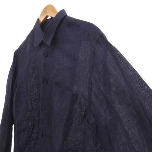 Berluti 24年夏 リネン シャツ スクリット ポケット マザーオブパールボタン R41 INDIGO