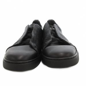 Zegna Triple stitch レザー ローカット スニーカー ブラック
