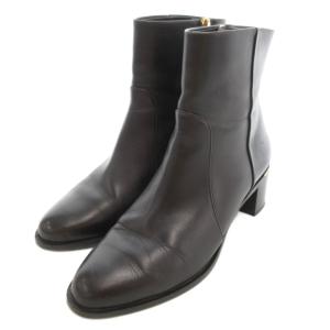 ショートブーツ チャンキーヒール サイドファスナー 7 ブラック /UO