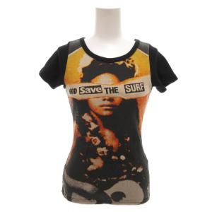 Tシャツ カットソー 半袖 F 黒 ブラック 転写プリント /FF