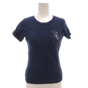 カットソー Tシャツ 半袖 アンゴラ F 紺 ネイビー 刺繍 レース /FF