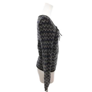 Hysterics ニット 長袖 ウール F 青 ブルー グレー 総柄 シェブロン柄 リボンネック /FF