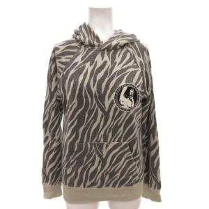 プルオーバーパーカー 長袖 F ベージュ グレー ゼブラ柄 ガールプリント ラメ /FF