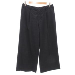 ワイドパンツスラックス チェック タック イージー T13 紺 ネイビー /AE