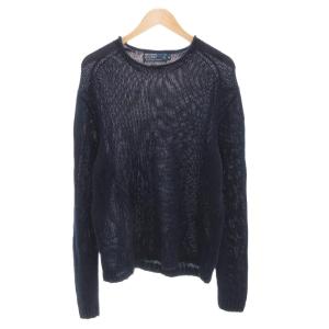 ニット セーター 透かし編み 麻 リネン 長袖 M 紺 ネイビー /AE AA
