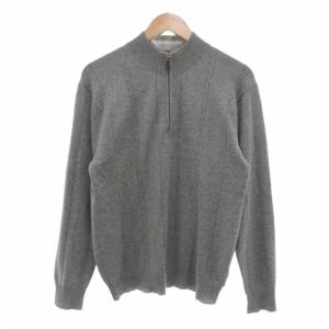 ハーフジップニット 長袖 セーター カシミヤ M グレー ケーブル編み /UO