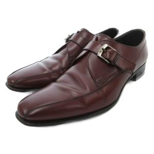 ビジネスシューズ 革靴 25cm モンクストラップ レザー 本革 ワインレッド /AE