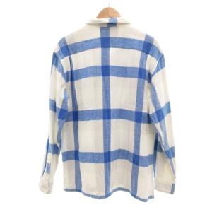 Goodenough GDEH CPO フランネルシャツ ループカラー 長袖 チェック L 白 ホワイト 青 ブルー /UO