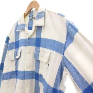 Goodenough GDEH CPO フランネルシャツ ループカラー 長袖 チェック L 白 ホワイト 青 ブルー /UO