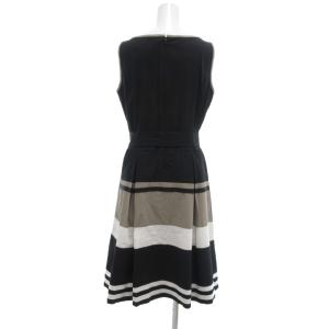 M'S GRACY ワンピース ノースリーブ ひざ丈 40 黒 ブラック ベルト付き 配色デザイン /UO