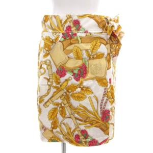 ラップスカート ひざ丈 M ホワイト イエロー ボタニカル 総柄 /UO