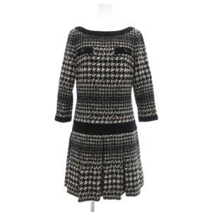 ワンピース ツイード 千鳥格子 長袖 ITL40 ホワイト ブラック ボートネック /UO