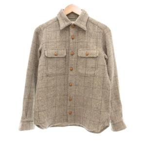 CPOシャツ ジャケット ウール ベージュ くるみボタン チェック柄 /UO