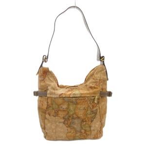 ショルダーバッグ プリント 総柄 世界地図 茶 ブラウン /AE