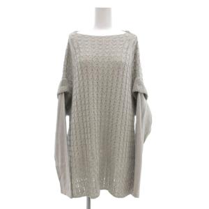 コットンニット L グレー 半袖 長袖 透かし編み /UO