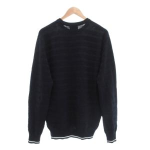 EMPORIO ARMANI コットンニット ラインセーター XL 紺 ネイビー 長袖 /UO