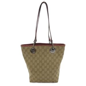 GGキャンバス トートバッグ レザーハンドル ベージュ レッド /UO