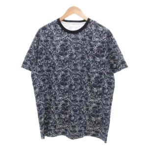 クルーネックTシャツ 半袖 L 紺 ネイビー カニ 魚 サメ 総柄 /UO