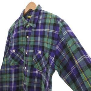 X-LARGE ネルシャツ 長袖 L パープル グリーン チェック /UO