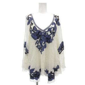 タグ付き マルチフラワーTOP ブラウス シャツ 2-36 長袖 刺繍 白 ホワイト 14141017-1