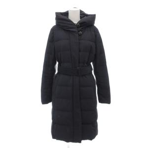 ダウンコート 36 フード ベルト付 ミドル ハーフ丈 紺 ネイビー /AE