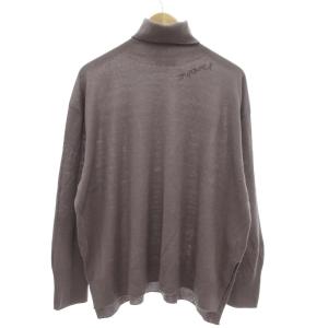 タートルネックニット セーター 長袖 刺繍 パープル系ブラウン /UO