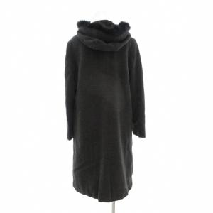 23区 コート 38 M ロング丈 ジップアップ フード フォックスファー ダークグレー /AE