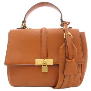 美品 ワイドショルダーパッドロック ハンドバッグ 2WAY 茶 ブラウン 09WGB234517 /AE