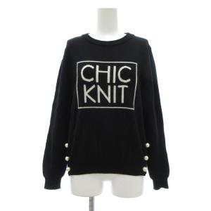 BOUTIQUE CHIC KNIT ニット セーター ウール I40 黒 ブラック フェイクパールボタン