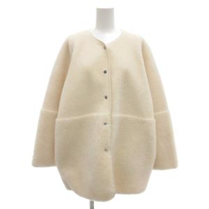 美品 ボアフェイクムートンリバーシブルコート 2WAY ノーカラー ミドル ハーフ丈 アイボリー /AE