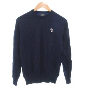 ニット セーター L 長袖 シマウマロゴ ウール 紺 ネイビー /AE